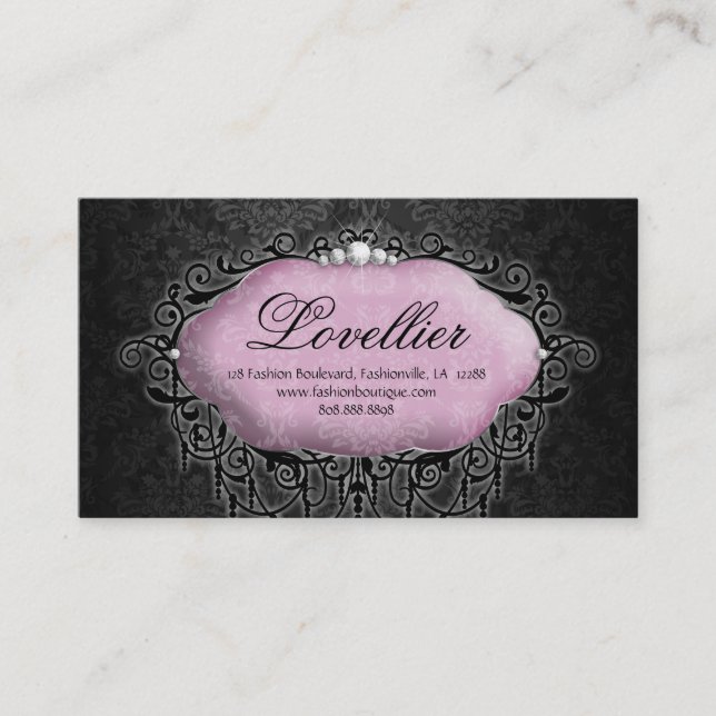 Eleganter Mode-Schmuck-Rosa-Grau-Damast Visitenkarte (Vorderseite)