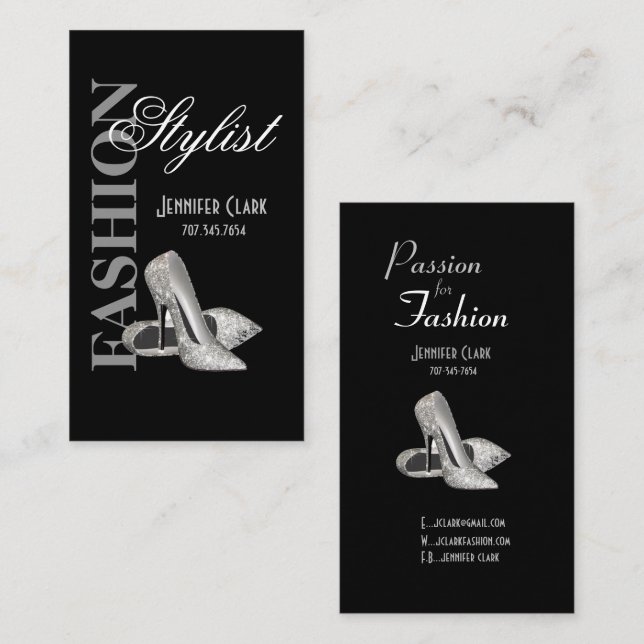Eleganter Mode-Stylist-Designer mit Stilettos Visitenkarte (Vorne/Hinten)