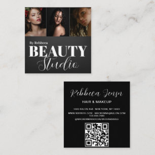Eleganter Modern Black Beauty Salon 3 Foto Quadratische Visitenkarte