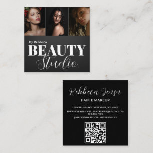 Eleganter Modern Black Beauty Salon 3 Foto Quadratische Visitenkarte