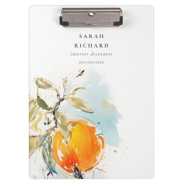 Eleganter Modern Boho Abstrakt Sketchy Orange Gard Klemmbrett (Vorderseite)