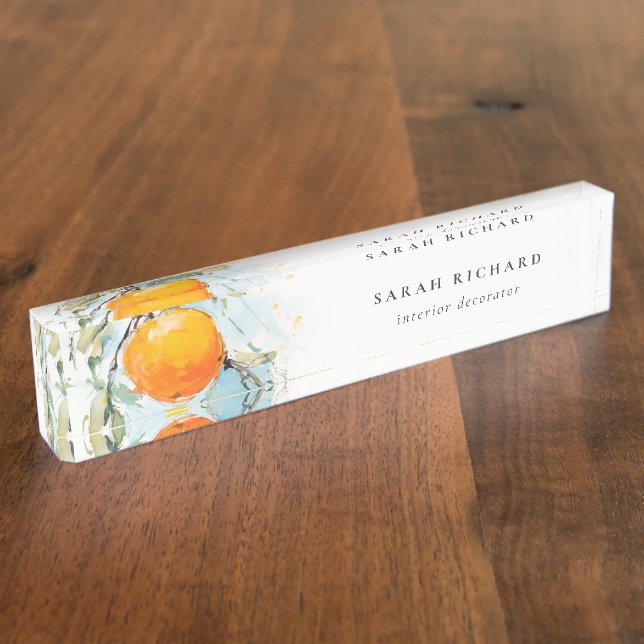 Eleganter Modern Boho Abstrakt Sketchy Orange Gard Namensplakette (Seite)