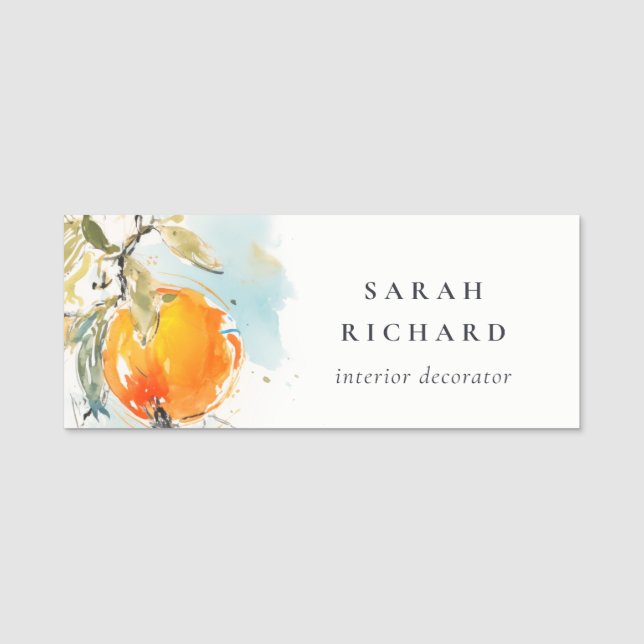 Eleganter Modern Boho Abstrakt Sketchy Orange Gard Namensschild (Vorderseite)