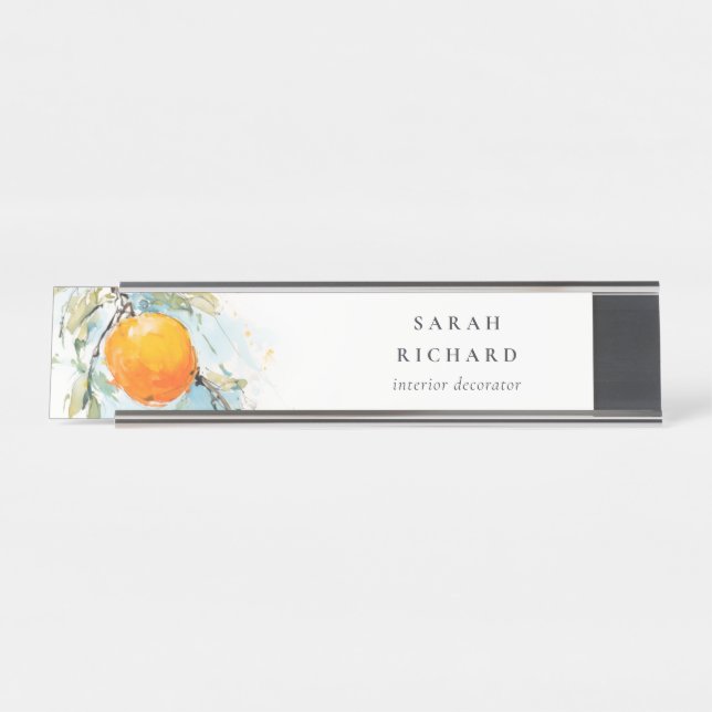 Eleganter Modern Boho Abstrakt Sketchy Orange Gard Schreibtischnamensplakette (Vorderseite )
