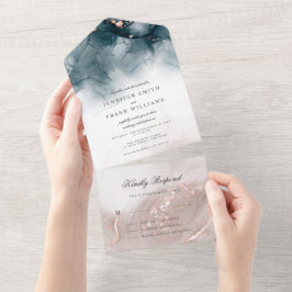 Eleganter moderner Alkohol Tinte Gold Blush All In One Einladung