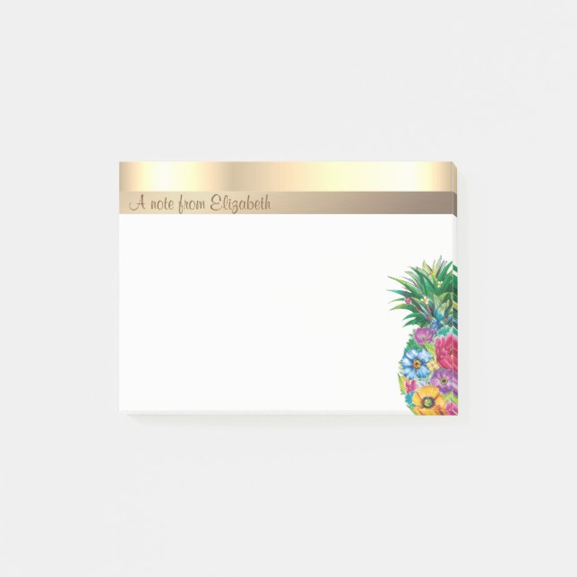 Eleganter, moderner Ananas mit Blumen - Personalis Post-it Klebezettel (Vorderseite)