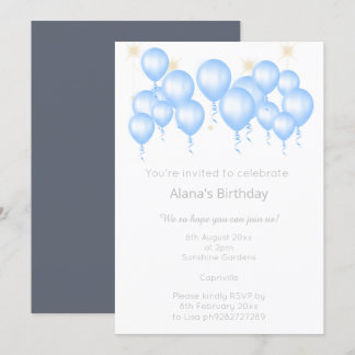 ELEGANTER MODERNER BALLOON NAVY BLAUE GEBURTSTAG EINLADUNG