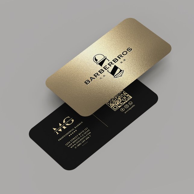 Eleganter moderner Black Gold Barber Barbershop Visitenkarte (Elegant Modern Black Gold Barber Barbershop Monogram Business Card
)