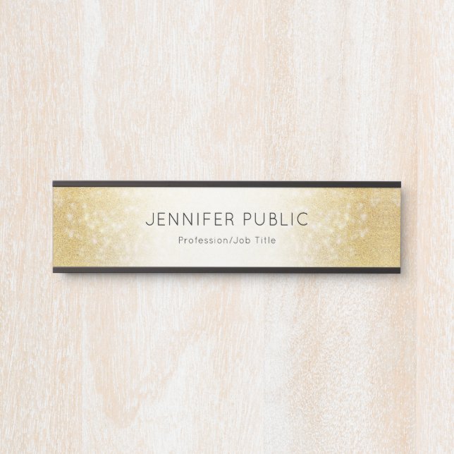 Eleganter, moderner Black Gold Glitzer Glamour Tem Türschild (Vorderseite )