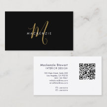 Eleganter moderner Black-Gold-Script-Monogram QR-C