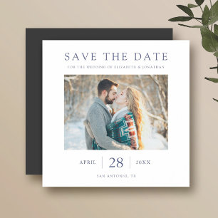 Eleganter moderner Blauer Text Save the Date Hochz Magneteinladung