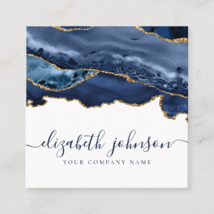 Eleganter moderner Blue Gold Glitzer Agate Marble Quadratische Visitenkarte