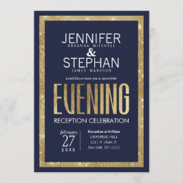 Eleganter moderner Blue-Gold-Sequin-Empfang Einladung