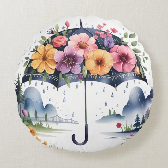 Eleganter, moderner Blumendach Rundes Kissen (Vorderseite)