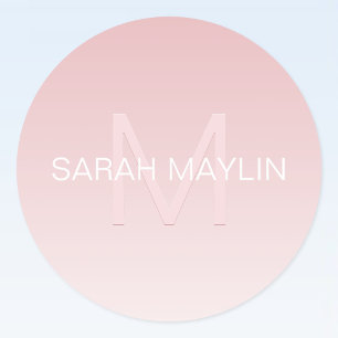 Eleganter moderner Blush-Pink-Ombre-Name & Monogra Runder Aufkleber