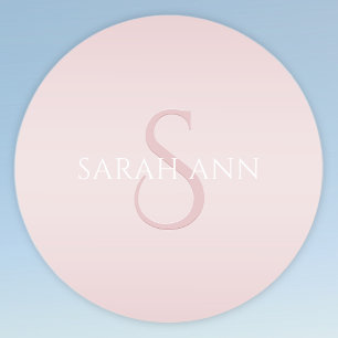 Eleganter moderner Blush-Pink-Ombre-Name & Monogra Runder Aufkleber