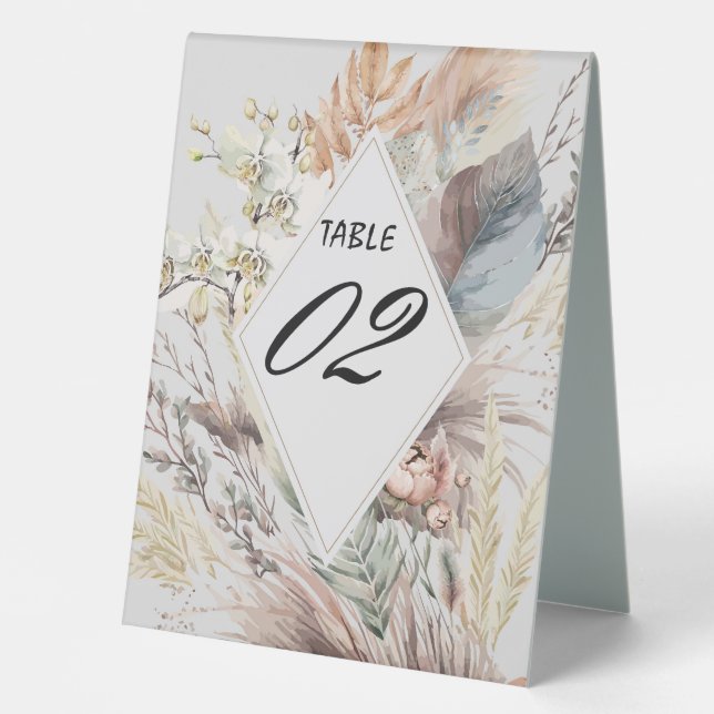 Eleganter moderner Boho Stil Tischaufsteller (Vorderseite)