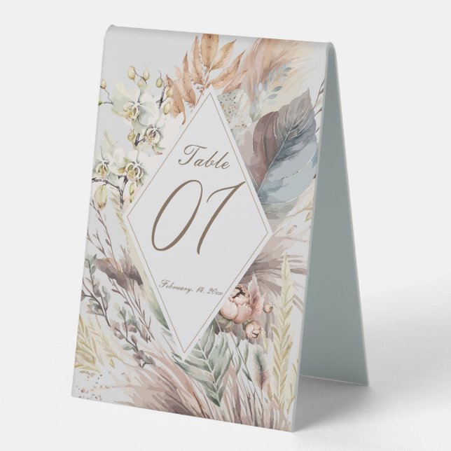 Eleganter moderner Boho Stil Tischaufsteller (Vorderseite)