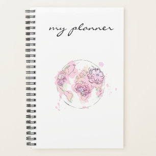 Eleganter, moderner Chic Pink Watercolor Globe Planer