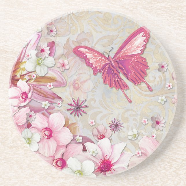 Eleganter, moderner Country Pink Butterfly Getränkeuntersetzer (Vorne)