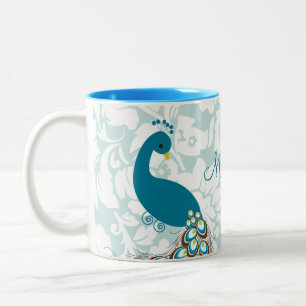 Eleganter moderner Damast-Pfau personalisiert Zweifarbige Tasse