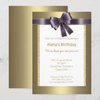 ELEGANTER MODERNER EINFACHER GLITZER GOLD LILA BOW EINLADUNG