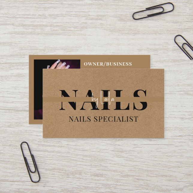 Eleganter moderner einfacher Typografie-Nagelkünst Visitenkarte (Vorderseite/Rückseite Beispiel)