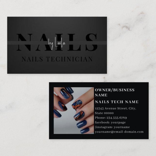 Eleganter moderner einfacher Typografie-Nagelkünst Visitenkarte (Vorne/Hinten)
