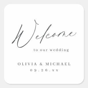 Eleganter moderner Empfang minimalistisch Hochzeit Quadratischer Aufkleber