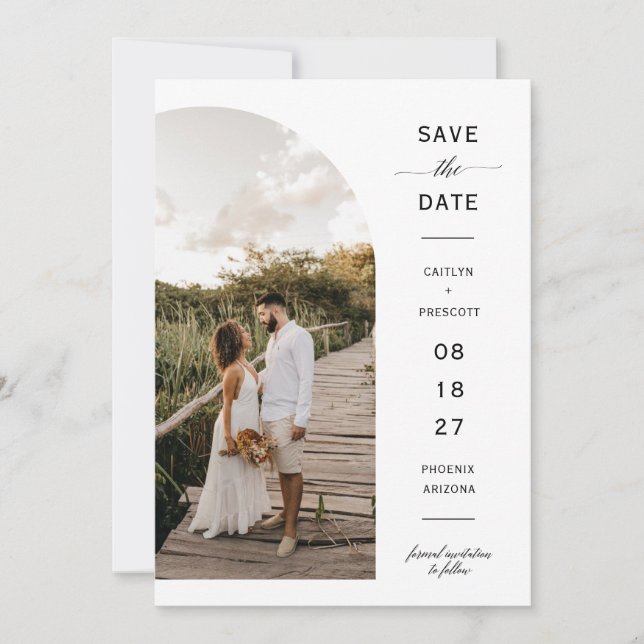 Eleganter, moderner Foto QR-Code Save the Date Einladung (Vorderseite)
