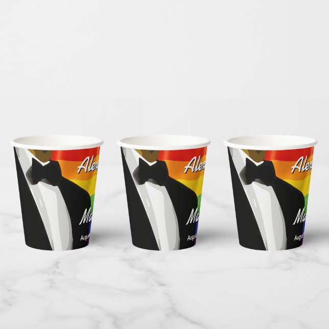 Eleganter, moderner Gay Men Wedding Rainbow Pappbecher (Multi)