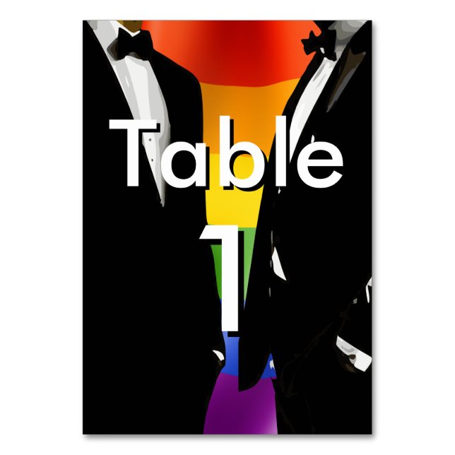 Eleganter, moderner Gay Men Wedding Rainbow Tischnummer (Vorderseite)