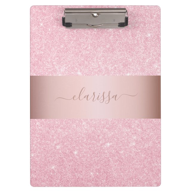 Eleganter moderner geometrischer Rose-Gold-Glitzer Klemmbrett (Vorderseite)