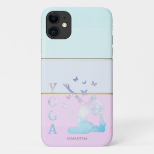 Eleganter moderner gestreifter, Ombre-Yogamädchen- Case-Mate iPhone Hülle