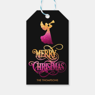 Eleganter Moderner Glitzer Angel Frohe Weihnachten Geschenkanhänger