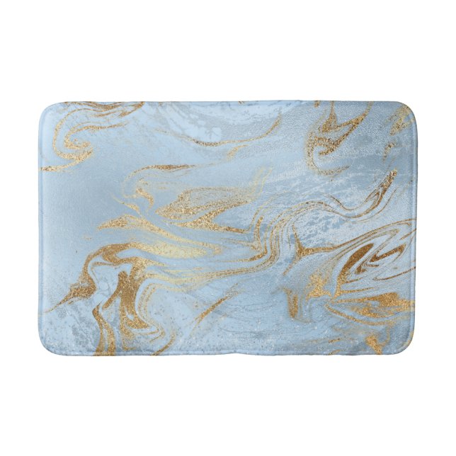 Eleganter, moderner Glitzer aus Gold und hellblaue Badematte (Vorderseite)