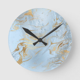 Eleganter, moderner Glitzer aus Gold und hellblaue Runde Wanduhr
