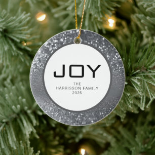 Eleganter Moderner Glitzer Joy Christmas Family Fo Keramik Ornament