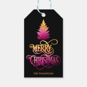 Eleganter Moderner Glitzer Pine Tree Frohe Weihnac Geschenkanhänger