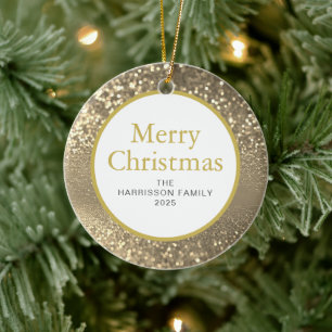 Eleganter moderner Glitzer Weihnachten Familie 1 F Keramik Ornament