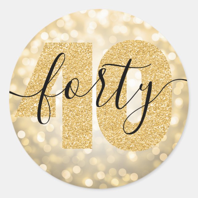 Eleganter moderner Gold 40. Geburtstag Glitzer Runder Aufkleber (Vorderseite)