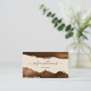 Eleganter moderner Gold Glitzer Brown Agate Busine Visitenkarte
