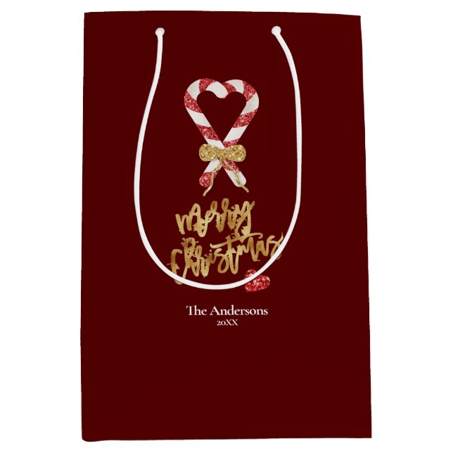 Eleganter moderner Gold Glitzer Frohe Weihnachtscr Mittlere Geschenktüte (Vorderseite)