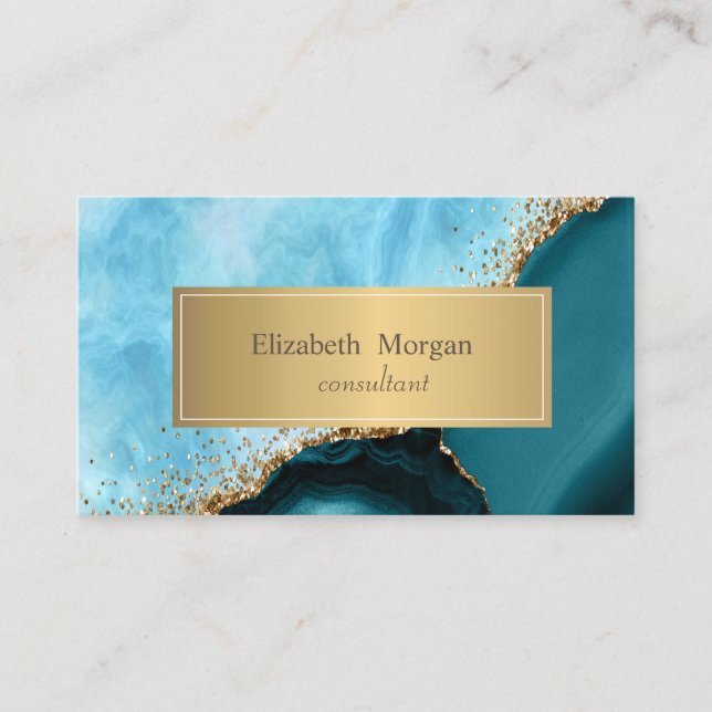 Eleganter moderner Gold Glitzer Türkisfarbener Mar Visitenkarte (Vorderseite)