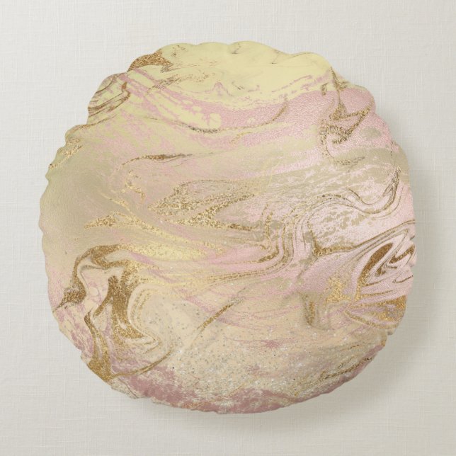 Eleganter, moderner Gold- und Rose-Goldmarmor & Gl Rundes Kissen (Vorderseite)