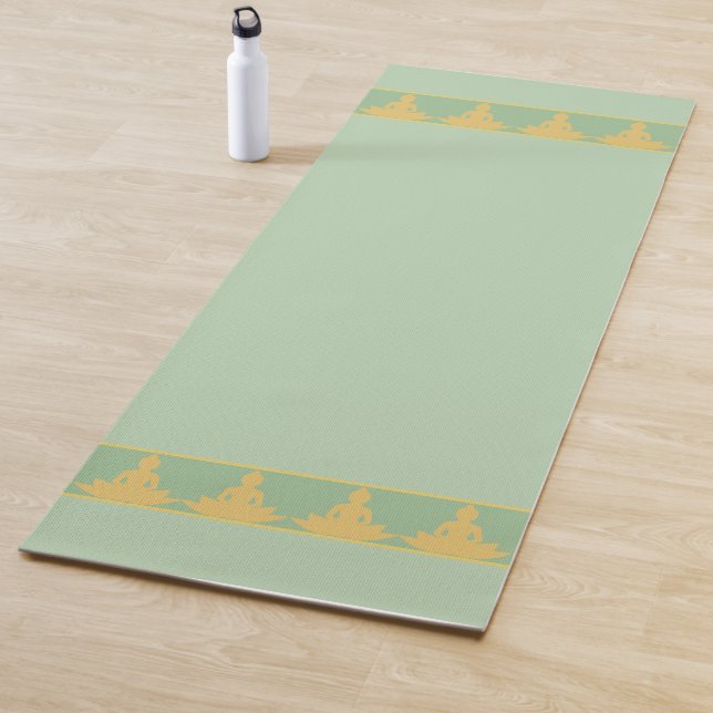 Eleganter, moderner goldener Buddha auf Lorbeergrü Yogamatte (Beispiel)