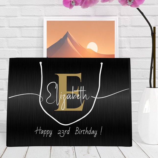 Eleganter, moderner, goldener Mit Monogramm Skript Große Geschenktüte (Von Creator hochgeladen)