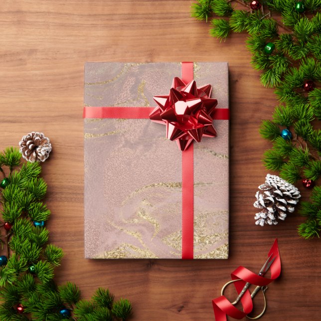 Eleganter moderner Goldmarmor- und Rose-Look Geschenkpapier (Feiertagsgeschenk)