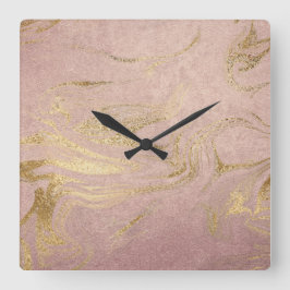 Eleganter moderner Goldmarmor- und Rose-Look Quadratische Wanduhr
