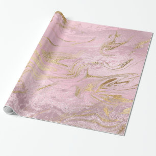 Eleganter, moderner Goldmarmor und Rose mit Glitze Geschenkpapier